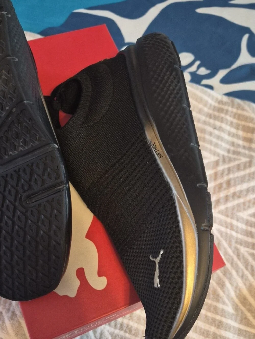 Puma Men’s Black Slip-On Knit Sneakers with Gold Trim